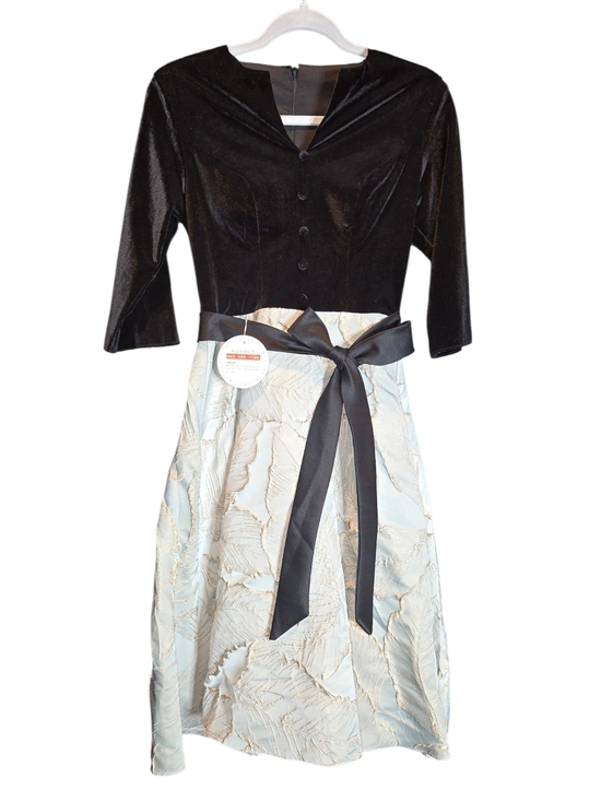 Other - NWT Black Velvet & Light Blue Jacquard Belted Dress